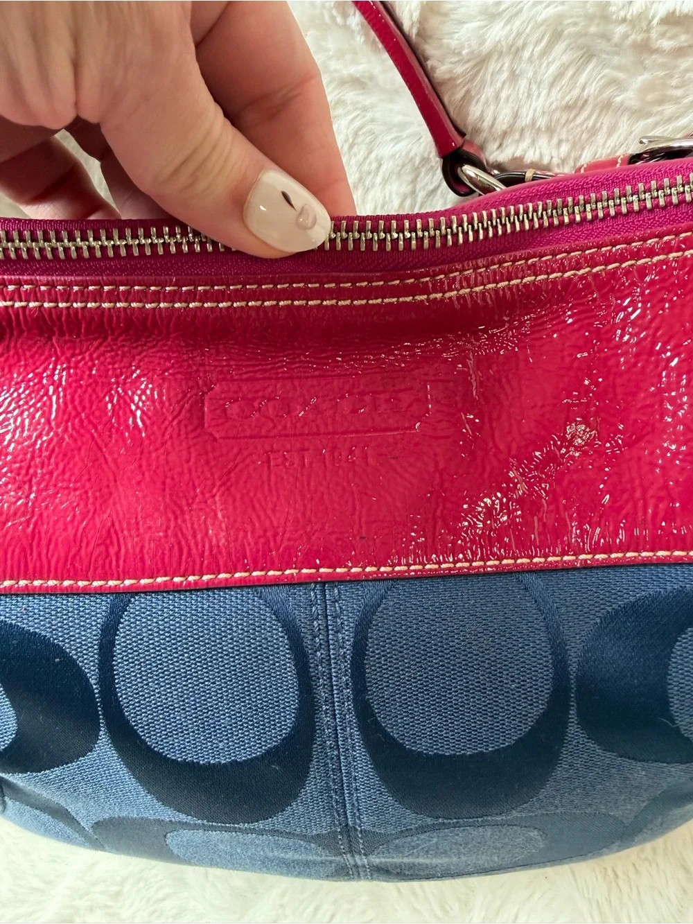 Rare! Y2K Coach Navy Signature Hobo with Pink Leather Trim